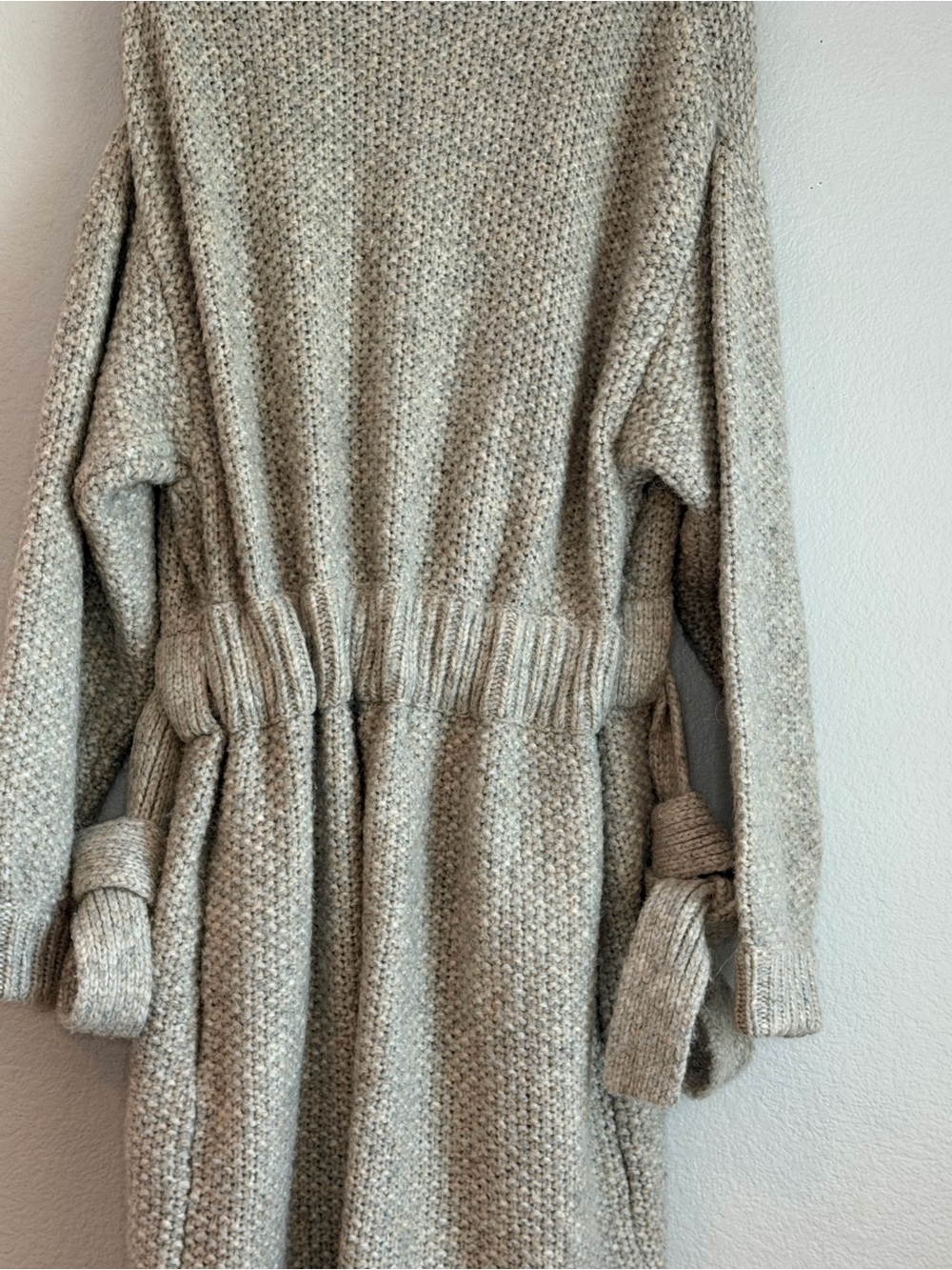 LUNYA Chunky Wool Knit Robe Cardigan M Belted Long Coatigan Soothing Grey - Picture 5 of 10